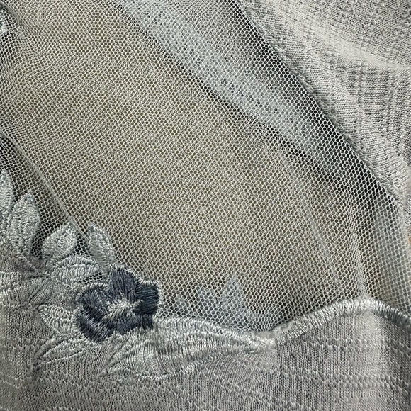 Free People Embroidered Mesh Top Blue Size XS Long Sleeve Semi Sheer Coquette - Picture 13 of 16